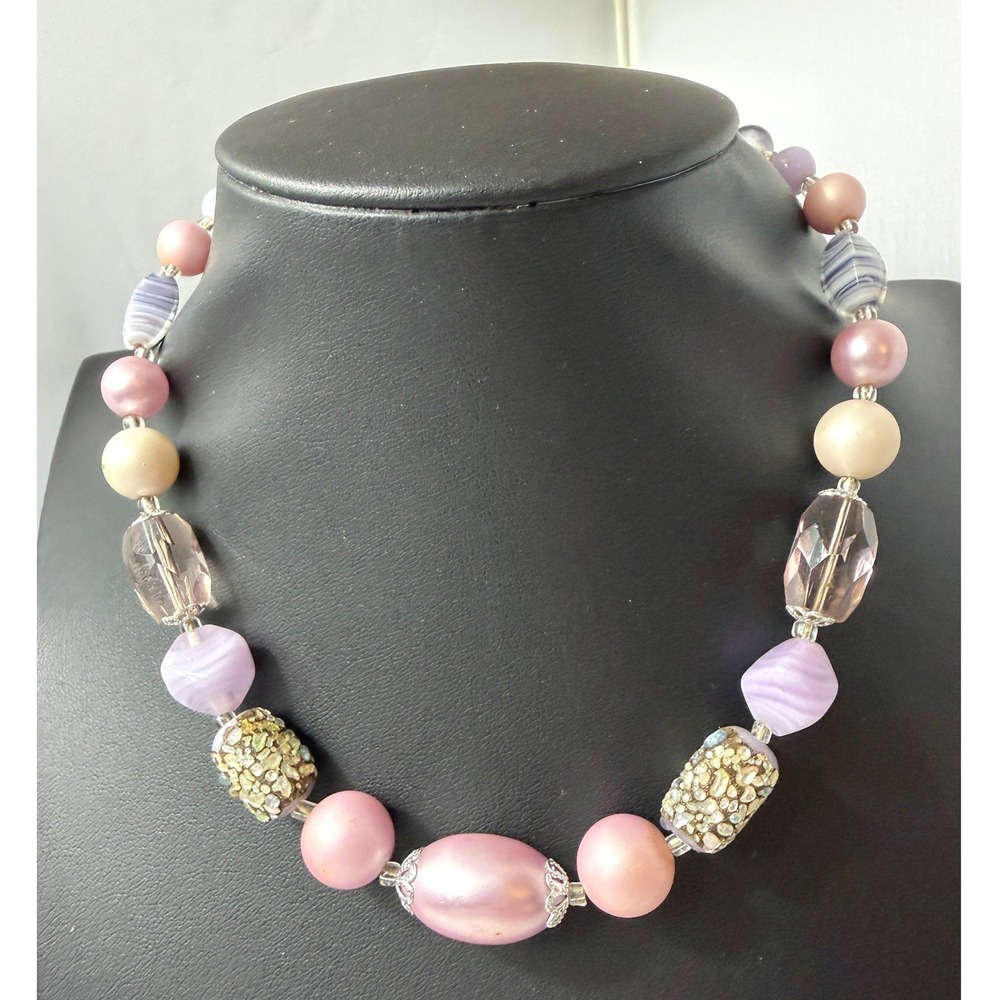 Vintage Beaded Necklace Japan Pink